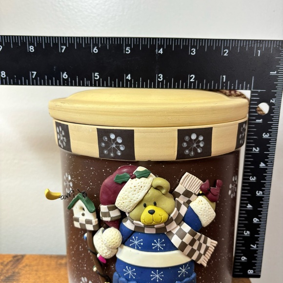 Vintage Holiday 3D Santa Hat Teddy Bear Stoneware Cookie Jar Christmas Winter - Picture 12 of 14